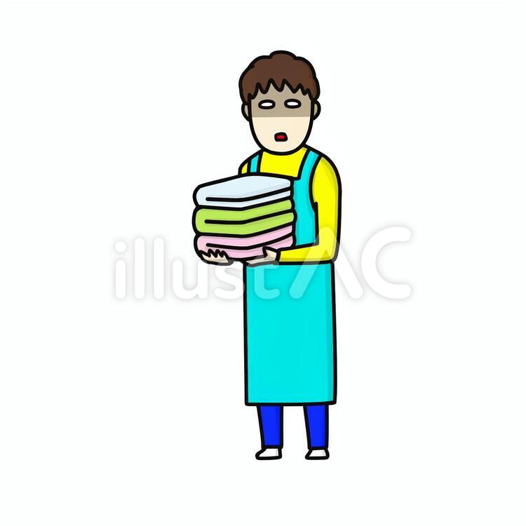 洗濯物　エプロンの男性 洗濯物,タオル,男性のイラスト素材
