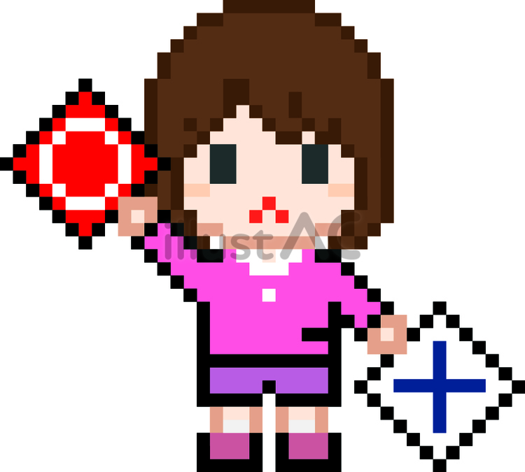 ドット絵の手旗信号の女の子です。 ドット絵,手旗信号,シンプルのイラスト素材