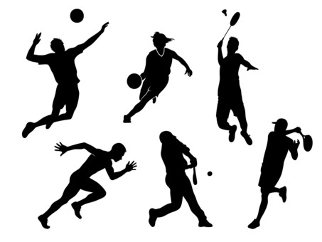 各スポーツ競技のシルエットイラストセット スポーツ,運動,バレーボール,バスケ,バドミントン,陸上,野球,テニス,競技,シルエットのイラスト素材