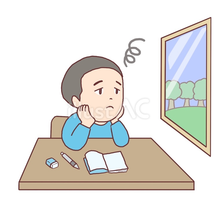集中できない男の子 男の子,子供,勉強のイラスト素材
