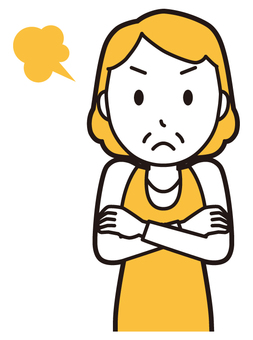  エプロンおばちゃん(黄)-104-バスト 怒る,おばちゃん,エプロン,お母さん,ママ,中年,おばさん,主婦,人物,かわいいのイラスト素材