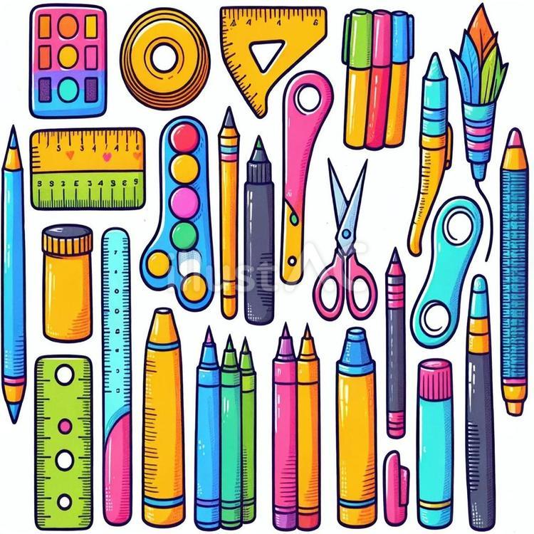 学校や職場で使う文房具のイラスト  文房具,ハサミ,鉛筆のイラスト素材