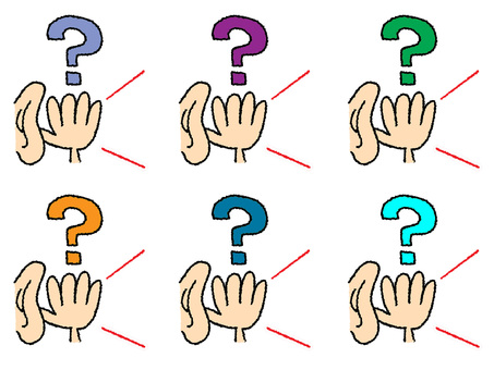 はてな はてな,耳,手,疑問,カラフル,セット,pop調,手描き,挿絵,ワンポイントのイラスト素材