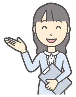 バインダーを持ち笑顔で案内する若い女の子 案内,女性,女の子,オシャレ,人,上品,お嬢様,女,若い,バインダーのイラスト素材