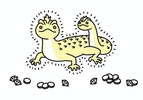 ボラワン・ダトマノン 架空,生き物,ボラワン・ダトマノン,サガヤン・ア・オライ,双頭,トカゲ,コイン,ダイヤのイラスト素材