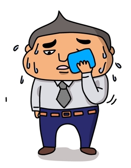 汗だくの男性 汗,汗だく,脇汗,スーツ,ネクタイ,ハンカチ,大汗,ダラダラ,暑い,夏のイラスト素材
