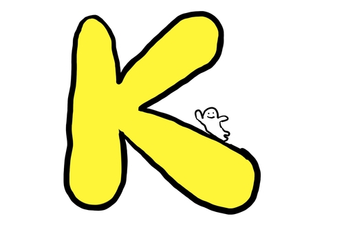 Kの文字で滑って遊ぶキャラクター アルファベット,k,英語,キャラクター,シンプル,かわいい,教育,学習,子ども向け,黄色のイラスト素材