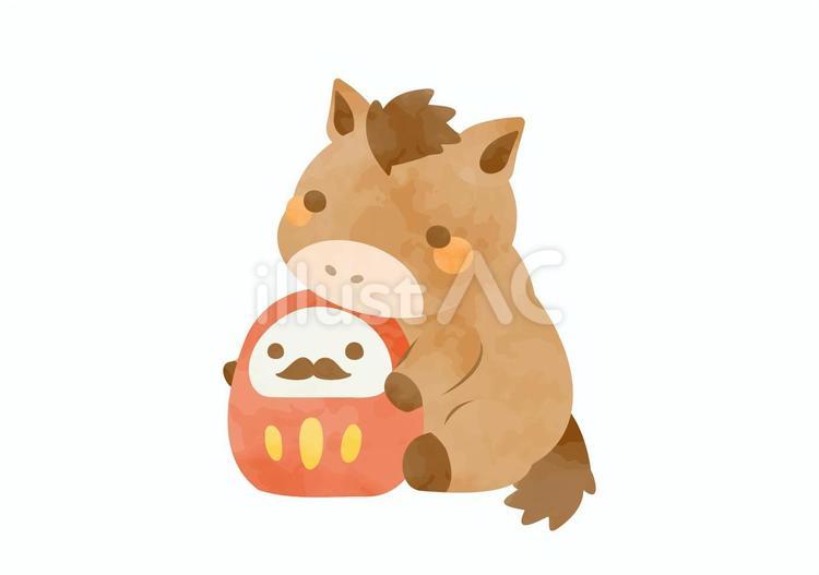 かわいいウマとダルマのイラスト お正月,馬,干支のイラスト素材
