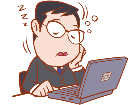 ビジネス＿0038 ビジネス,ビジネスマン,スーツ,会社員,居眠り,ノートパソコン,pc,デスクワーク,男性のイラスト素材