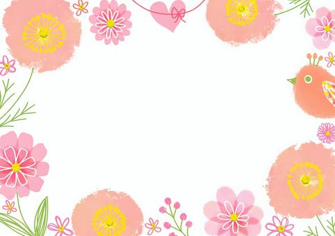 ほんわかポピー ポピー,鳥,ピンク,フレーム,背景,手書き,かわいいのイラスト素材