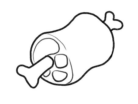 まんが肉線画 手描き,肉,漫画肉,アイコン,原始人,骨付き肉,背景透過,架空,フィクション,線画のイラスト素材