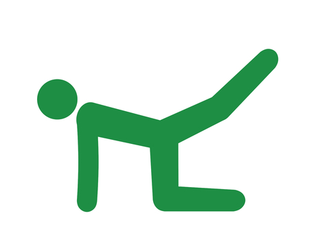 筋トレ：バックキックでお尻を鍛える人（緑 人,人物,全身,ピクトグラム,四つん這い,筋トレ,バックキック,ヒップアップ,トレーニング,筋力のイラスト素材