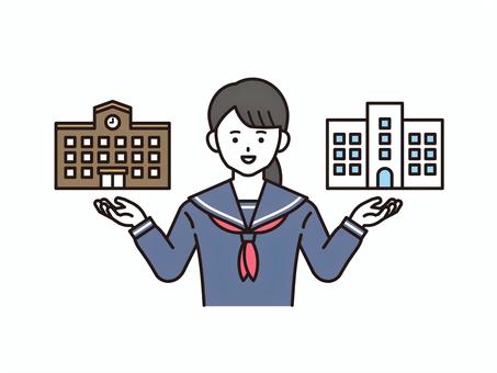 進路先を比べる女子学生A(カラー)2 進路先を比べる女子学生A(カラー)2 学生,進路,進学,比べる,学校,大学,短大,専門学校,高校,就職のイラスト素材
