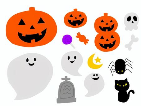 シンプルなハロウィンセット シンプル,ハロウィン,イベント,行事,秋,10月,かわいい,かぼちゃ,ジャックオーランタン,おばけのイラスト素材