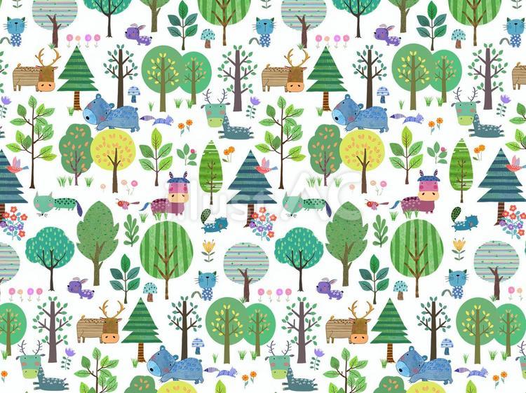 アニマルの森 パターン,動物,背景のイラスト素材