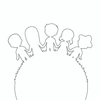 世界の子供達　シルエット　白 地球,シルエット,黒人,白人,黄色人,女の子,男の子,手をつなぐ,世界,子供のイラスト素材