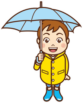 Elementary school student 2, boy, raincoat holding an umbrella, umbrella, children, primary school students, JPG, PNG and AI