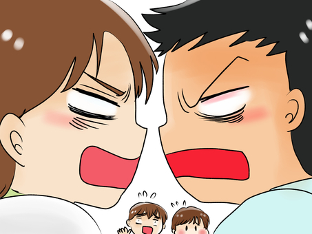 喧嘩してにらみあう２人と止める人たち 男性,喧嘩,にらみ合う,怒る,止めるのイラスト素材