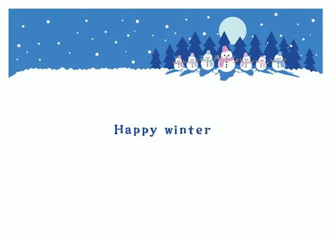 2025_雪だるまフレーム ① 雪だるま,雪,手描き,月,木,1月,2月,年末年始,クリスマス,行事のイラスト素材