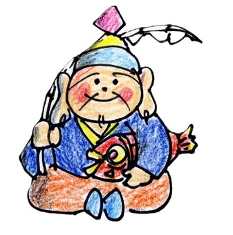 恵比寿 恵比寿,祝い,絵手紙,水彩画,手描き,冬のイラスト素材