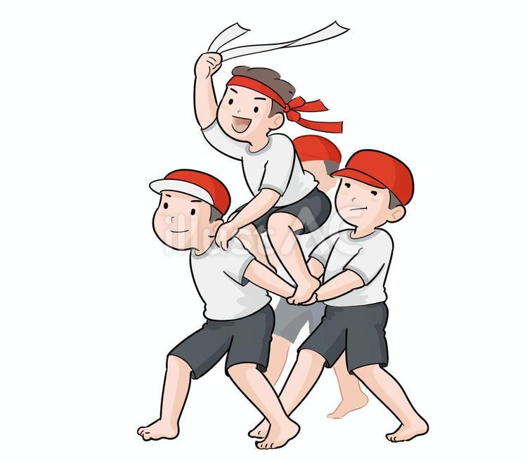 騎馬戦　運動会　赤 騎馬戦,運動会,小学校のイラスト素材