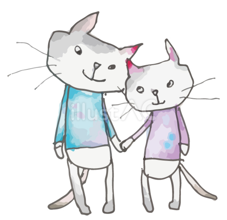 仲良し猫 猫,手書き,ポップのイラスト素材