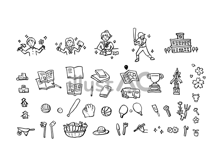 学校の小物　手書き 人物,学生,中学生のイラスト素材