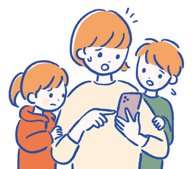 スマホを見て何か困惑している様子１ スマホ,スマートフォン,電話,インターネット,sns,発見,困る,困惑,驚く,焦るのイラスト素材