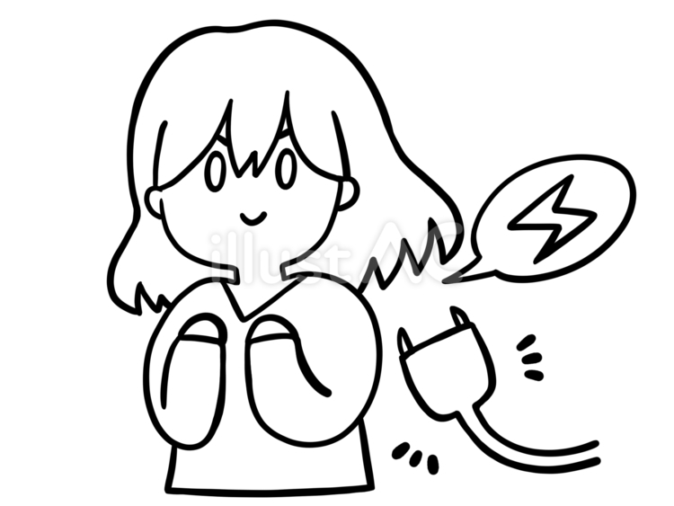 充電完了！　線画 人物,充電,チャージのイラスト素材