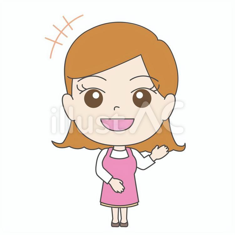 主婦B：正面：手を振る 主婦,ママ,手の平のイラスト素材