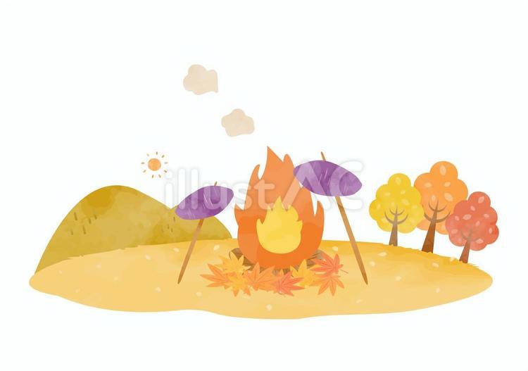 美味しそうな焼き芋と秋の風景イラスト 秋,食べ物,焼き芋のイラスト素材