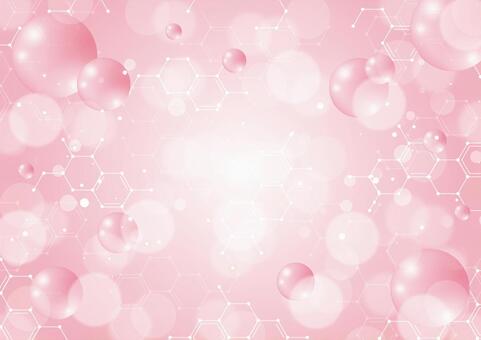 ピンク色の化学構造式と水玉の医療イメージ 化学,構造式,幾何学,ライン,水玉,雫,光,玉ボケ,パーティクル,医療のイラスト素材