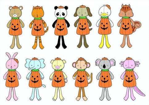 ぬいぐるみ動物ハロウィン ぬいぐるみ,動物,ハロウィン,秋,くま,ねこ,パンダ,いぬ,アヒル,リスのイラスト素材