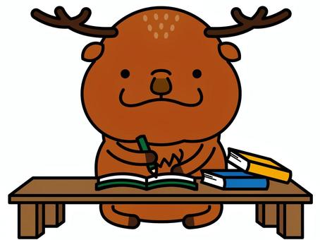 シカさん 勉強 シカさん 勉強 宿題,勉強,鹿,机,本,ノート,教科書,鉛筆,動物,キャラクターのイラスト素材