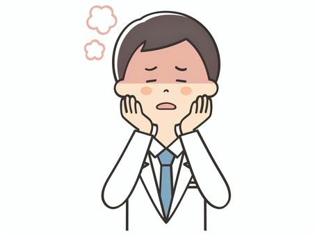 熱中症の白衣の男性 熱中症の白衣の男性 医師,医者,熱中症,熱射病,暑い,不調,のぼせる,めまい,クラクラ,夏のイラスト素材