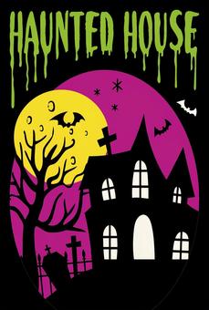 ハロウィンポストカード-14 ハロウィン,秋,10月,ポストカード,ハガキ,サイズ,縦,館,洋館,屋敷のイラスト素材