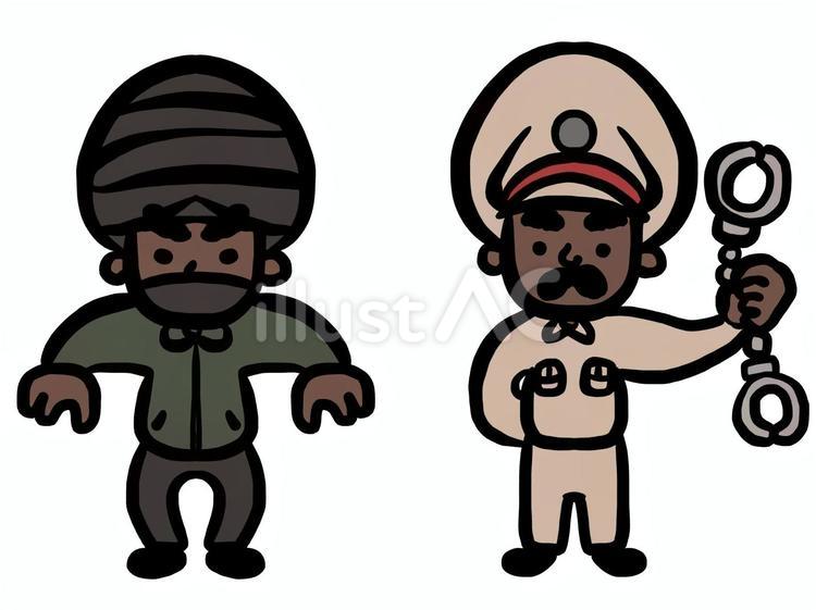 犯人と警察官と手錠右インド人 インド人,警察官,インドのイラスト素材