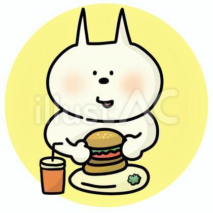 ハンバーガーを食べる猫②