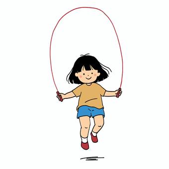 縄跳びで遊ぶ少女 少女,子ども,人物,縄跳び,運動,手描きのイラスト素材