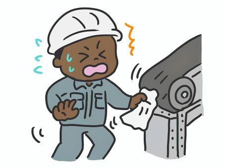 挟まれ巻き込まれ災害が危ない外国人労働者 挟まれ,巻き込まれ,雑巾,掃除,外国人,外人,労働者,男性,危ない,労働災害のイラスト素材