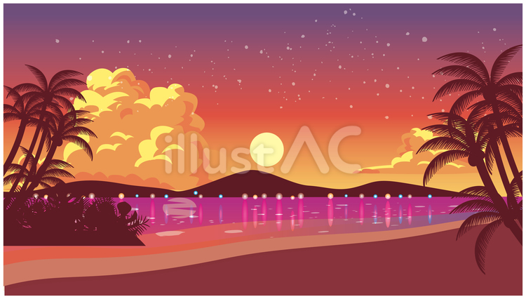 南国の浜辺の夕日 夏,南国,浜辺のイラスト素材