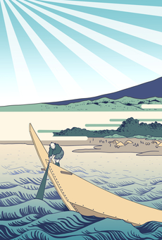 北斎　富嶽三十六景　はがきサイズ 江戸時代,北斎,浮世絵,富嶽三十六景,陽射し,海,船,漁,波,富士のイラスト素材