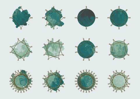 青緑系マーブルテクスチャと金色のフレーム マーブル,アイコン,セット,シンプル,綺麗,フレーム,枠,抽象,青緑,ゴールドのイラスト素材