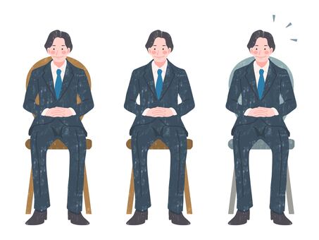 椅子に座る男性 男性,会社員,ビジネスマン,スーツ,ネクタイ,椅子,人物,若い,サラリーマン,オフィスのイラスト素材
