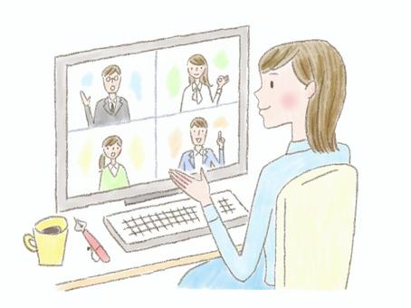オンライン会議中の女性 オンライン会議中の女性 女性,オンライン会議,オンラインのイラスト素材