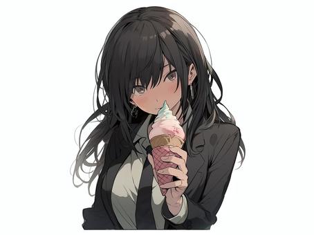 Girl holding soft serve ice cream, soft cream, sweets, snack, JPG and PNG