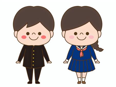 学校人物イラスト＜学ラン・セーラー服＞ 制服,学ラン,セーラー服,学校,冬服,学生,生徒,中学校,高校,公立のイラスト素材