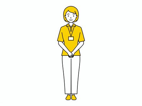 手を前に重ねる介護士の女性（正面・全身） 介護,介護士,ヘルパー,ケアマネジャー,介護スタッフ,医療,福祉,看護,デイサービス,老人ホームのイラスト素材