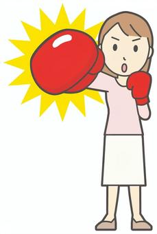  ロングヘア女性-068-全身 パンチ,女性,女の子,人物,かわいい,撃退,攻撃,対策,やる気,ボクシングのイラスト素材