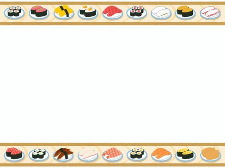 寿司フレーム（回転寿司） 寿司,フレーム,イカ,ねぎとろ,えび,たまご,まぐろ,山芋,鯛,いくらのイラスト素材